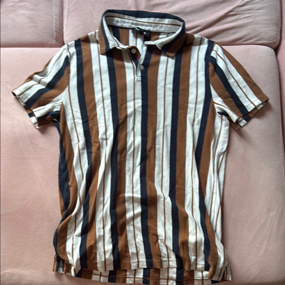 Striped Brown, Blue, and White Men's Shirt
